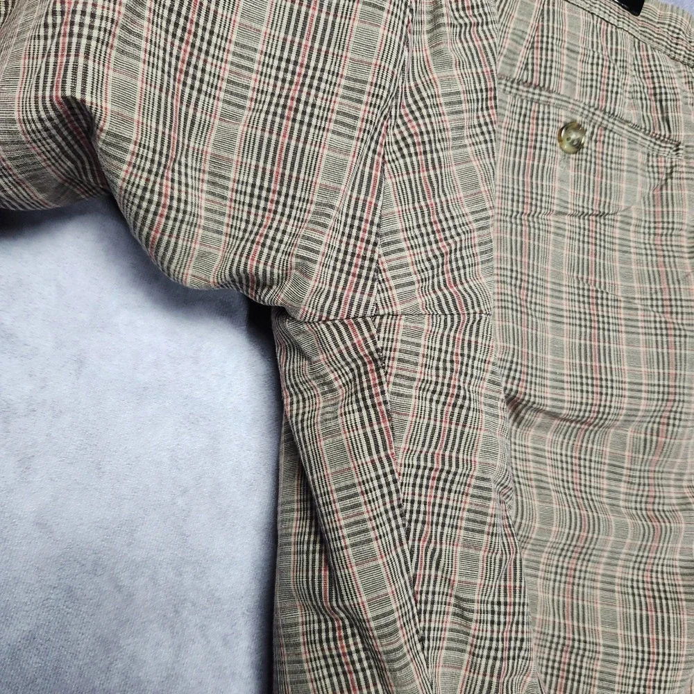 Banana Republic Mens 38 Brown Tan Plaid Cotton Linen Blend Flat Front Shorts